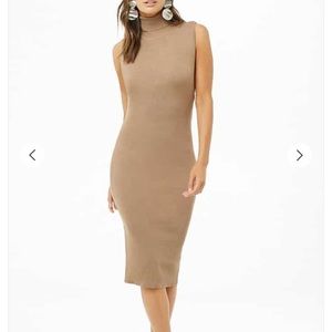 Midi Tan Dress Shin Length Ribbed BodyCon